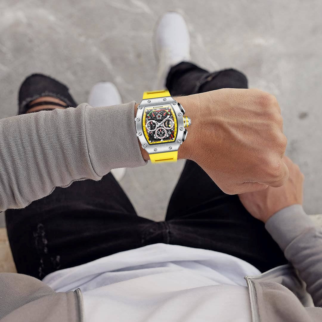 Giordano SPYDER Multifunction Watch - with Day, Date, and 24-Hour Sub-Dials | Water Resistant Square dial Unique Design Wrist Watch for Man | Best Gift for Males - GZ-50120-05